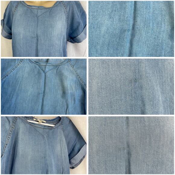 🌞 Light Blue Denim Chambray T-shirt Smock Shirt Forever 21 Life in Progress XS - Picture 15 of 16